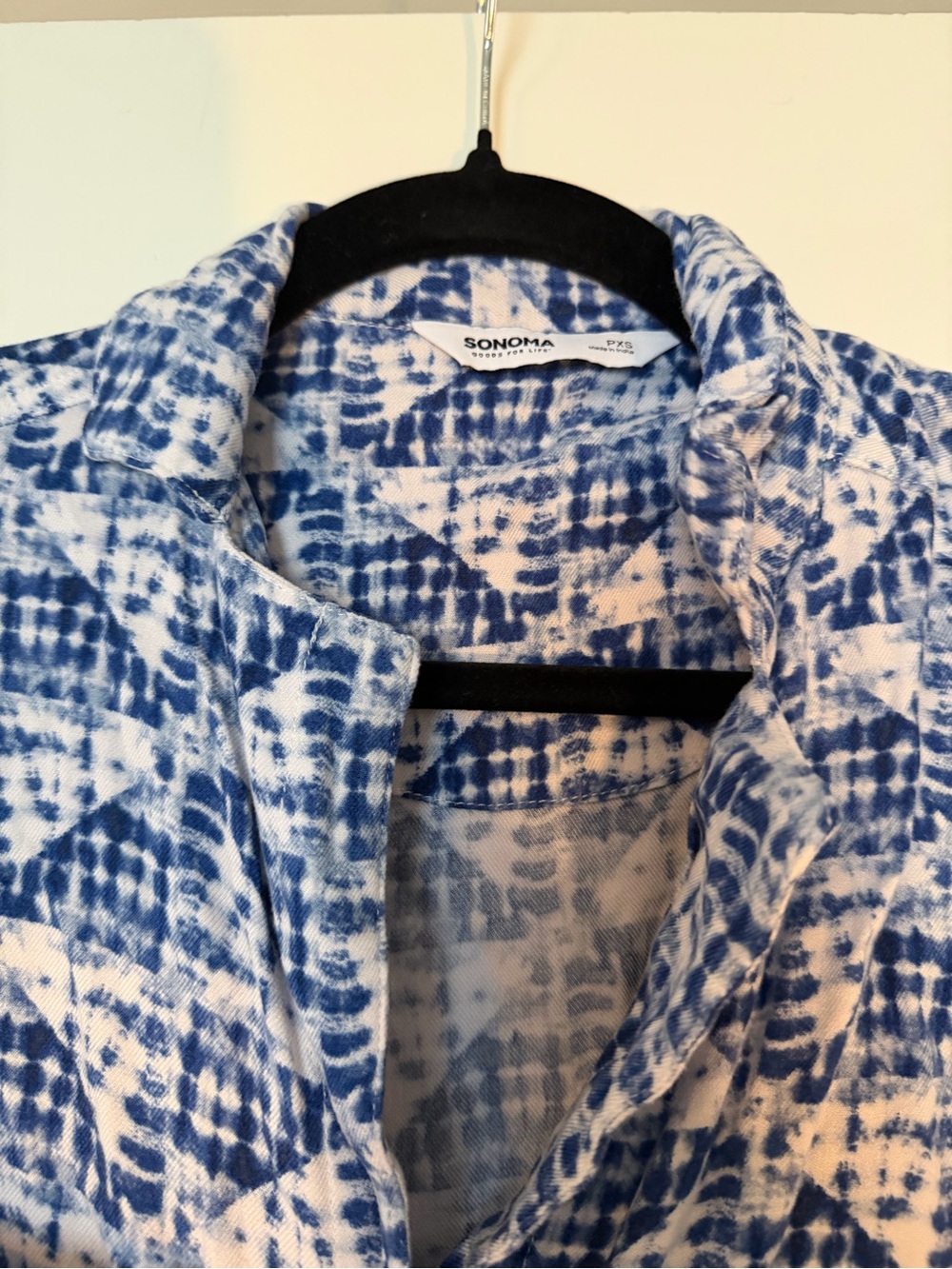 Sonoma Blue White Shibori Print Button Front Midi Shirt Dress PXS - Picture 4 of 5